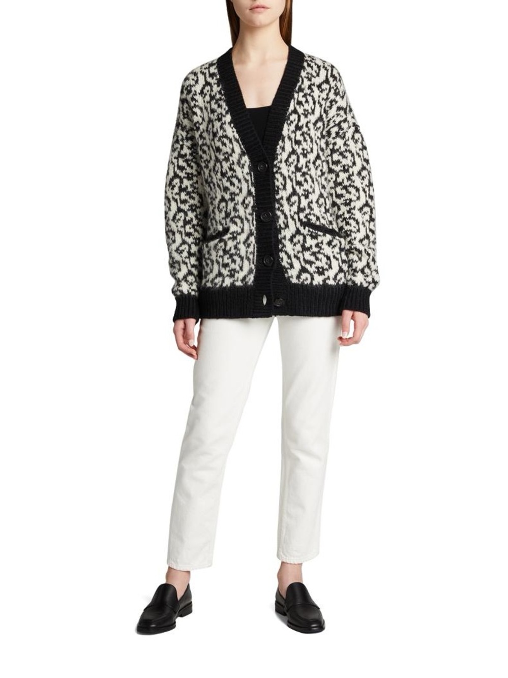 MOTHER Black and White Print V-Neck Cardigan